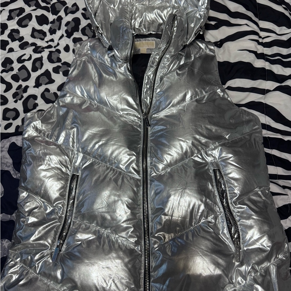 Michael Kors Metallic Silver Puffer Vest